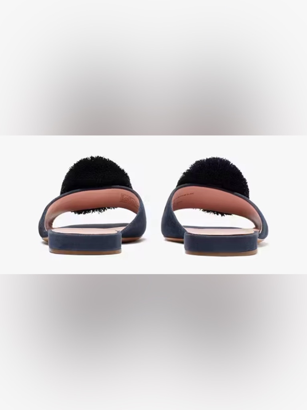 Kate Spade Navy Amour Pom Pom Slide Sandals Suede Flat Slip-On. Size 9.5 - Picture 2 of 10